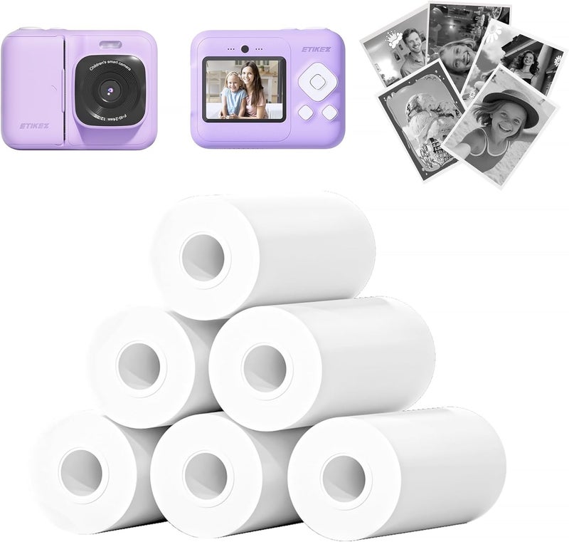 ETIKEZ Kids Instant Print Camera Paper, Thermal Printing Refill Set for Toddler Camera, Compatible with Funshot 20, HD Camera Thermal Printing Paper, 2.2" x 26ft (5.6cmx8m) Per Roll, 6 Rolls - Image 1